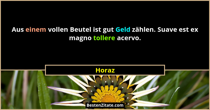 Aus einem vollen Beutel ist gut Geld zählen. Suave est ex magno tollere acervo.... - Horaz
