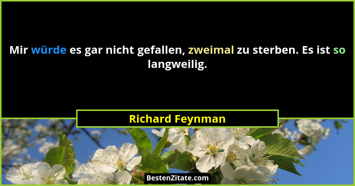 Mir würde es gar nicht gefallen, zweimal zu sterben. Es ist so langweilig.... - Richard Feynman
