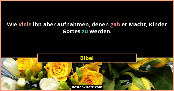 Wie viele ihn aber aufnahmen, denen gab er Macht, Kinder Gottes zu werden.... - Bibel