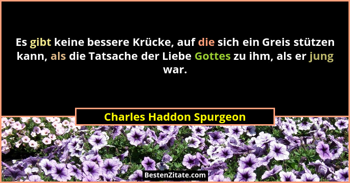 Es gibt keine bessere Krücke, auf die sich ein Greis stützen kann, als die Tatsache der Liebe Gottes zu ihm, als er jung war... - Charles Haddon Spurgeon