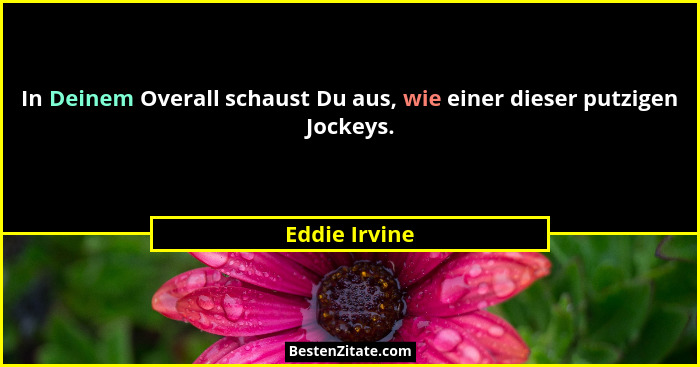 In Deinem Overall schaust Du aus, wie einer dieser putzigen Jockeys.... - Eddie Irvine