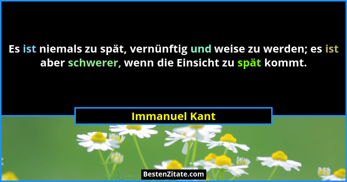 Es ist niemals zu spät, vernünftig und weise zu werden; es ist aber schwerer, wenn die Einsicht zu spät kommt.... - Immanuel Kant