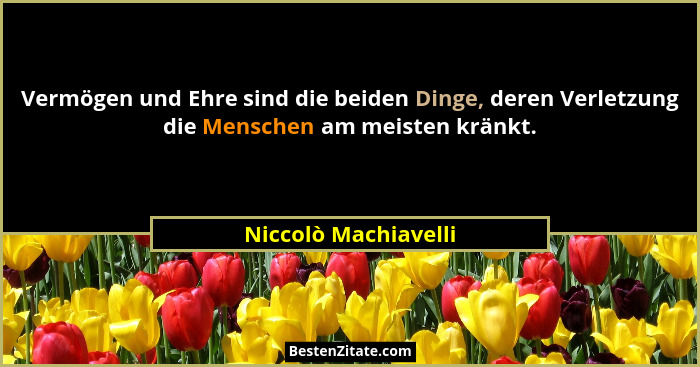 Vermögen und Ehre sind die beiden Dinge, deren Verletzung die Menschen am meisten kränkt.... - Niccolò Machiavelli