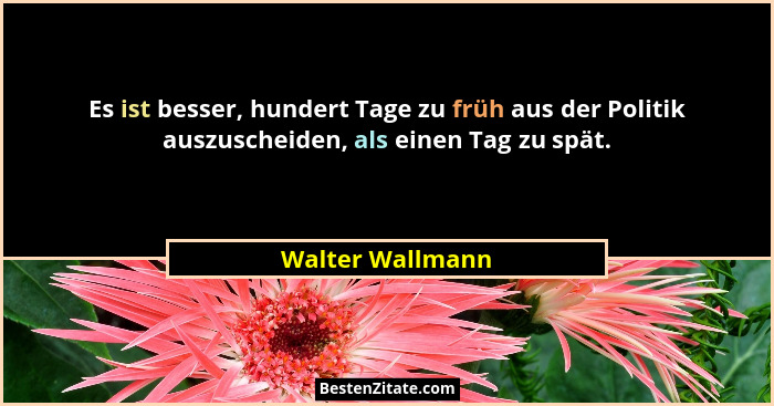 Es ist besser, hundert Tage zu früh aus der Politik auszuscheiden, als einen Tag zu spät.... - Walter Wallmann