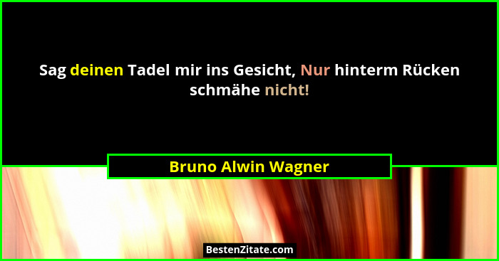 Sag deinen Tadel mir ins Gesicht, Nur hinterm Rücken schmähe nicht!... - Bruno Alwin Wagner