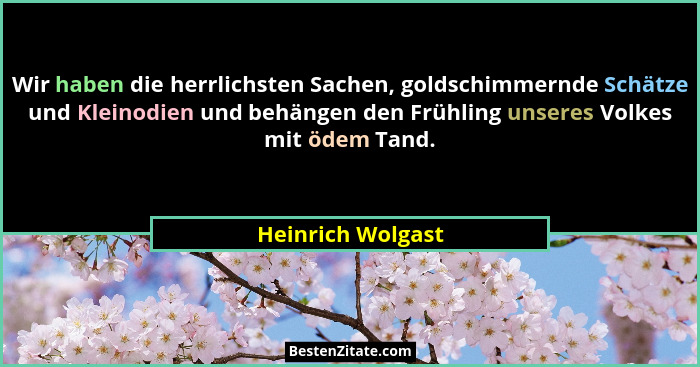 Wir haben die herrlichsten Sachen, goldschimmernde Schätze und Kleinodien und behängen den Frühling unseres Volkes mit ödem Tand.... - Heinrich Wolgast
