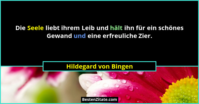 Die Seele liebt ihrem Leib und hält ihn für ein schönes Gewand und eine erfreuliche Zier.... - Hildegard von Bingen