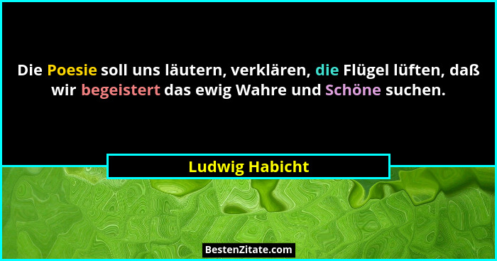 Die Poesie soll uns läutern, verklären, die Flügel lüften, daß wir begeistert das ewig Wahre und Schöne suchen.... - Ludwig Habicht