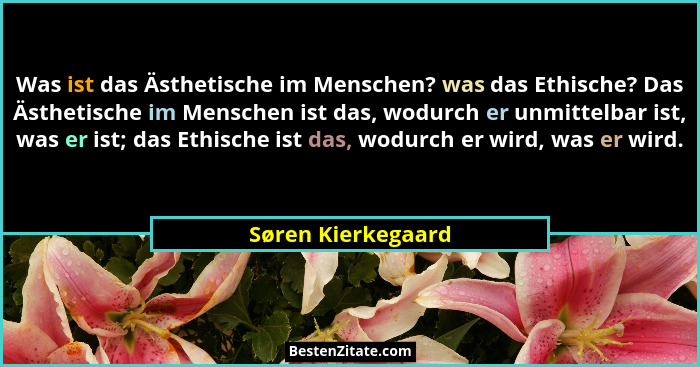 Was ist das Ästhetische im Menschen? was das Ethische? Das Ästhetische im Menschen ist das, wodurch er unmittelbar ist, was er ist... - Søren Kierkegaard