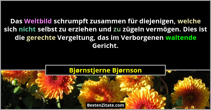 Das Weltbild schrumpft zusammen für diejenigen, welche sich nicht selbst zu erziehen und zu zügeln vermögen. Dies ist die gere... - Bjørnstjerne Bjørnson
