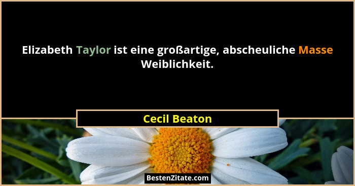 Elizabeth Taylor ist eine großartige, abscheuliche Masse Weiblichkeit.... - Cecil Beaton