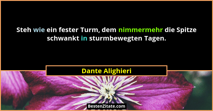 Steh wie ein fester Turm, dem nimmermehr die Spitze schwankt in sturmbewegten Tagen.... - Dante Alighieri