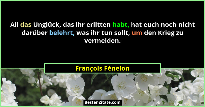 All das Unglück, das ihr erlitten habt, hat euch noch nicht darüber belehrt, was ihr tun sollt, um den Krieg zu vermeiden.... - François Fénelon