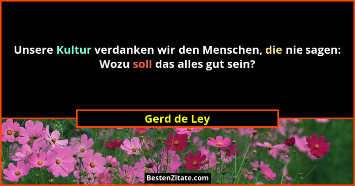 Unsere Kultur verdanken wir den Menschen, die nie sagen: Wozu soll das alles gut sein?... - Gerd de Ley