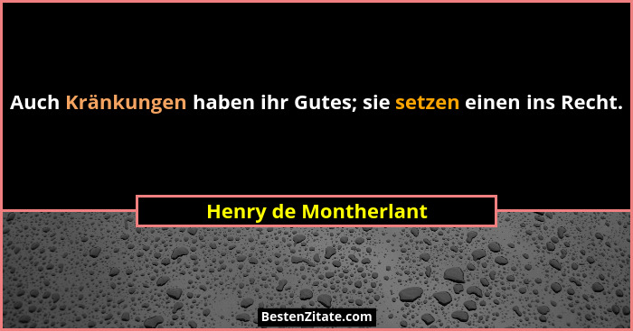 Auch Kränkungen haben ihr Gutes; sie setzen einen ins Recht.... - Henry de Montherlant