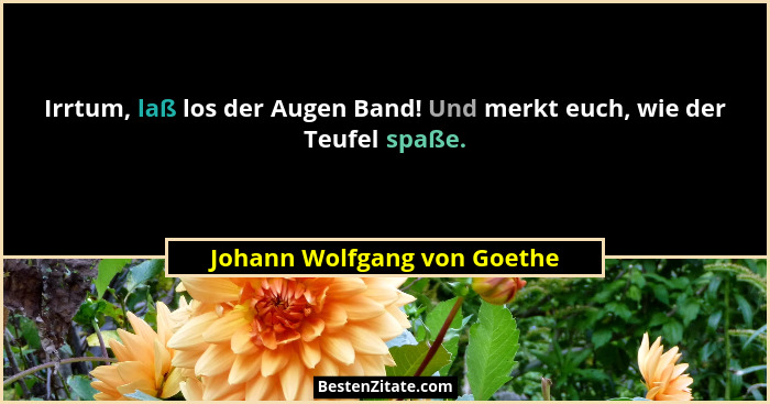Irrtum, laß los der Augen Band! Und merkt euch, wie der Teufel spaße.... - Johann Wolfgang von Goethe