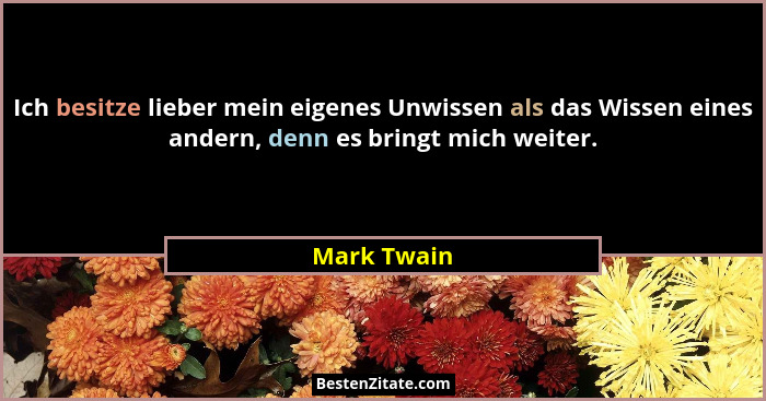 Ich besitze lieber mein eigenes Unwissen als das Wissen eines andern, denn es bringt mich weiter.... - Mark Twain