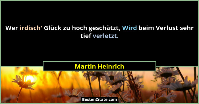 Wer irdisch' Glück zu hoch geschätzt, Wird beim Verlust sehr tief verletzt.... - Martin Heinrich