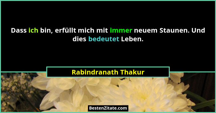 Dass ich bin, erfüllt mich mit immer neuem Staunen. Und dies bedeutet Leben.... - Rabindranath Thakur