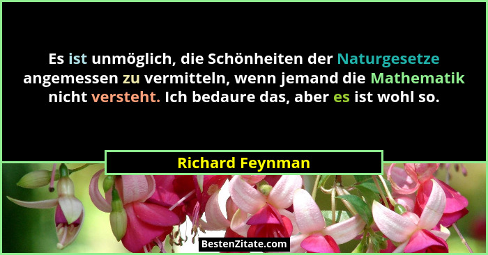 Es ist unmöglich, die Schönheiten der Naturgesetze angemessen zu vermitteln, wenn jemand die Mathematik nicht versteht. Ich bedaure... - Richard Feynman