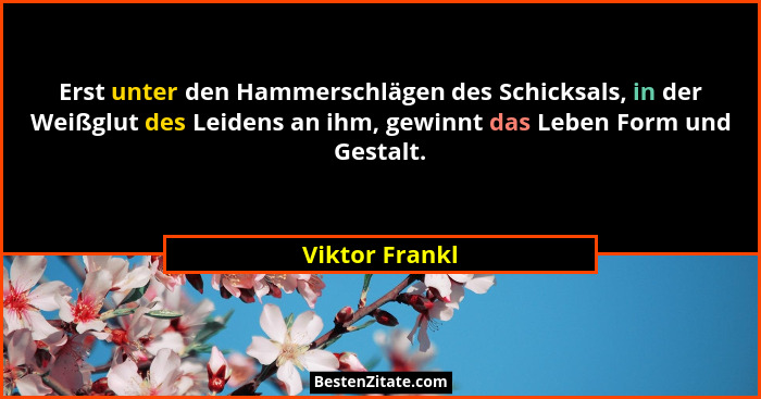 Erst unter den Hammerschlägen des Schicksals, in der Weißglut des Leidens an ihm, gewinnt das Leben Form und Gestalt.... - Viktor Frankl