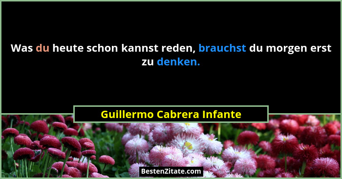 Was du heute schon kannst reden, brauchst du morgen erst zu denken.... - Guillermo Cabrera Infante
