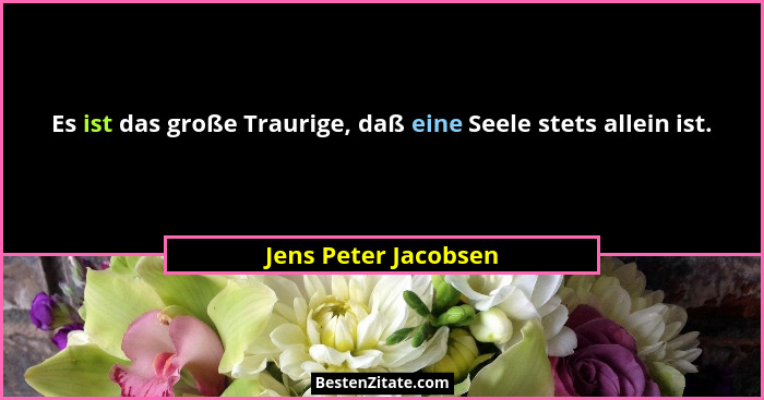 Es ist das große Traurige, daß eine Seele stets allein ist.... - Jens Peter Jacobsen