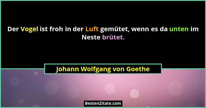 Der Vogel ist froh in der Luft gemütet, wenn es da unten im Neste brütet.... - Johann Wolfgang von Goethe