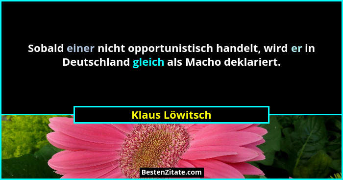 Sobald einer nicht opportunistisch handelt, wird er in Deutschland gleich als Macho deklariert.... - Klaus Löwitsch