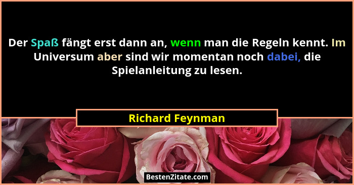 Der Spaß fängt erst dann an, wenn man die Regeln kennt. Im Universum aber sind wir momentan noch dabei, die Spielanleitung zu lesen.... - Richard Feynman
