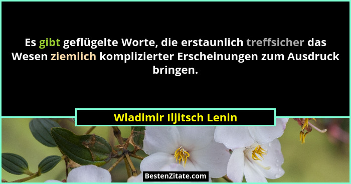 Es gibt geflügelte Worte, die erstaunlich treffsicher das Wesen ziemlich komplizierter Erscheinungen zum Ausdruck bringen.... - Wladimir Iljitsch Lenin