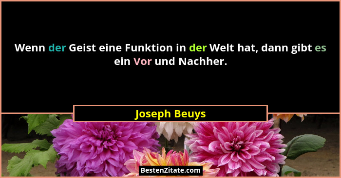 Wenn der Geist eine Funktion in der Welt hat, dann gibt es ein Vor und Nachher.... - Joseph Beuys
