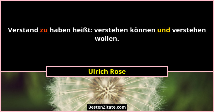 Verstand zu haben heißt: verstehen können und verstehen wollen.... - Ulrich Rose