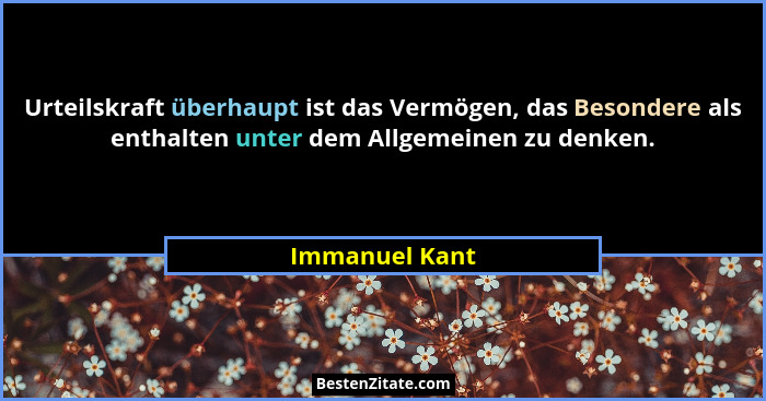 Urteilskraft überhaupt ist das Vermögen, das Besondere als enthalten unter dem Allgemeinen zu denken.... - Immanuel Kant