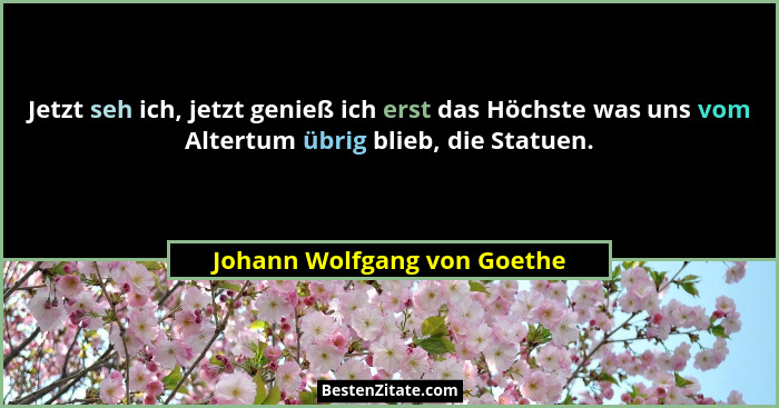 Jetzt seh ich, jetzt genieß ich erst das Höchste was uns vom Altertum übrig blieb, die Statuen.... - Johann Wolfgang von Goethe