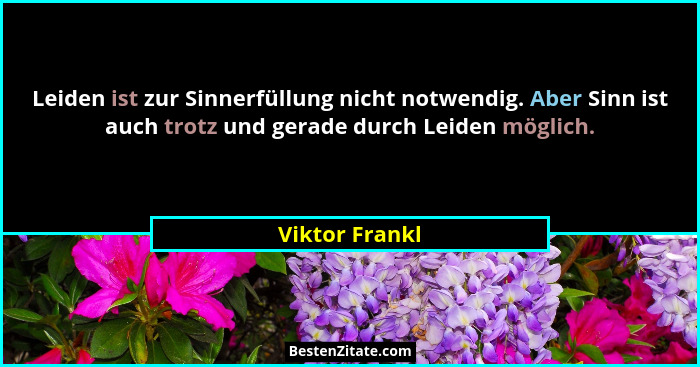 Leiden ist zur Sinnerfüllung nicht notwendig. Aber Sinn ist auch trotz und gerade durch Leiden möglich.... - Viktor Frankl