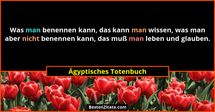 Was man benennen kann, das kann man wissen, was man aber nicht benennen kann, das muß man leben und glauben.... - Ägyptisches Totenbuch