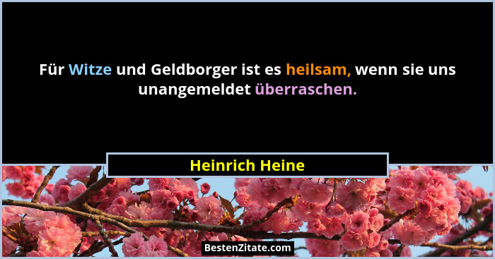 Für Witze und Geldborger ist es heilsam, wenn sie uns unangemeldet überraschen.... - Heinrich Heine