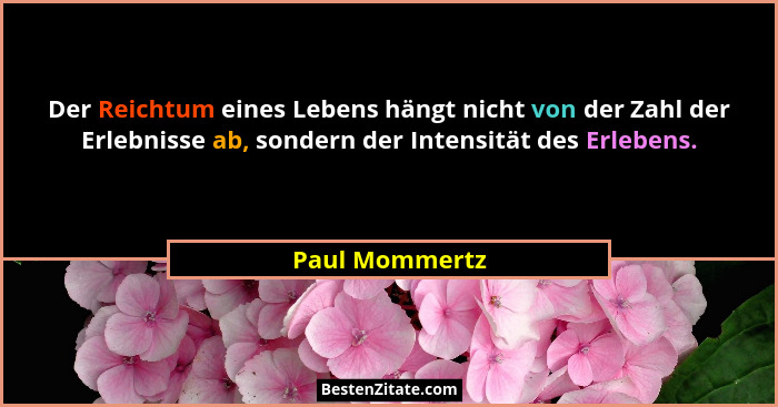Der Reichtum eines Lebens hängt nicht von der Zahl der Erlebnisse ab, sondern der Intensität des Erlebens.... - Paul Mommertz