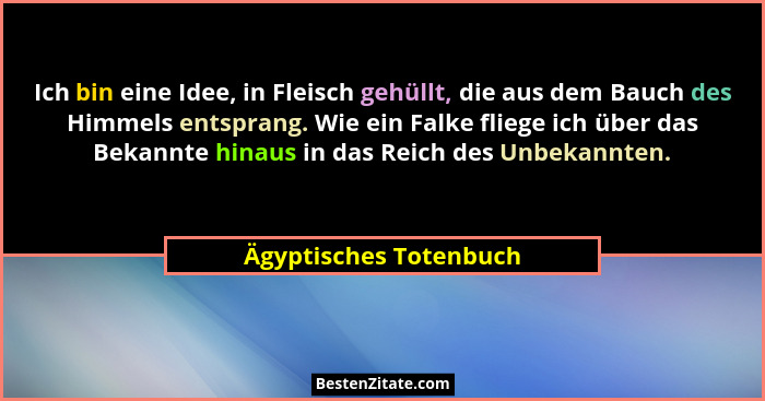Ich bin eine Idee, in Fleisch gehüllt, die aus dem Bauch des Himmels entsprang. Wie ein Falke fliege ich über das Bekannte hin... - Ägyptisches Totenbuch