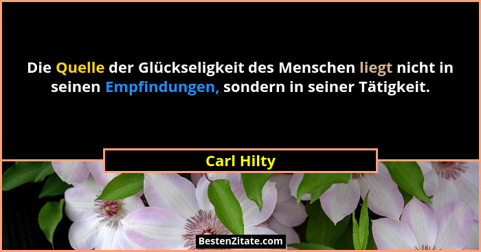 Die Quelle der Glückseligkeit des Menschen liegt nicht in seinen Empfindungen, sondern in seiner Tätigkeit.... - Carl Hilty