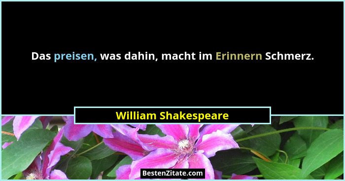 Das preisen, was dahin, macht im Erinnern Schmerz.... - William Shakespeare