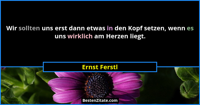 Wir sollten uns erst dann etwas in den Kopf setzen, wenn es uns wirklich am Herzen liegt.... - Ernst Ferstl