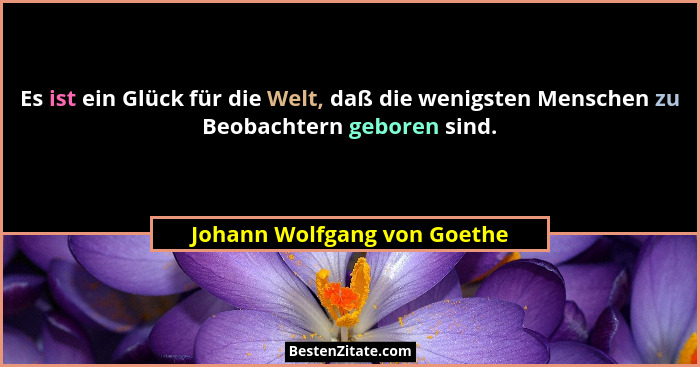 Es ist ein Glück für die Welt, daß die wenigsten Menschen zu Beobachtern geboren sind.... - Johann Wolfgang von Goethe
