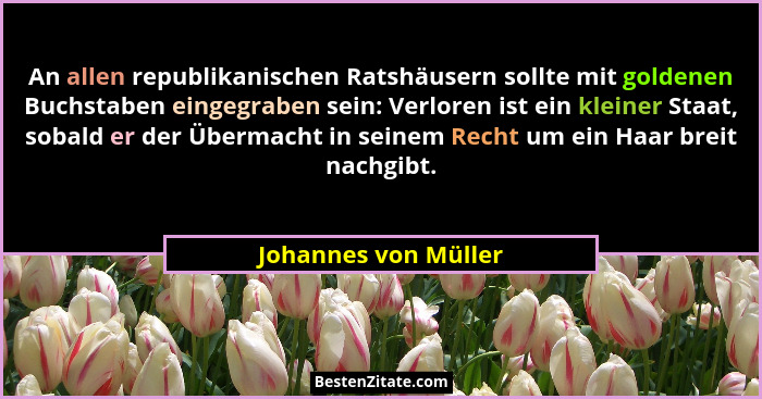 An allen republikanischen Ratshäusern sollte mit goldenen Buchstaben eingegraben sein: Verloren ist ein kleiner Staat, sobald er... - Johannes von Müller