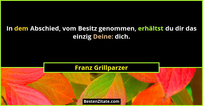 In dem Abschied, vom Besitz genommen, erhältst du dir das einzig Deine: dich.... - Franz Grillparzer