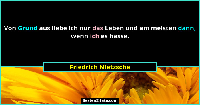 Von Grund aus liebe ich nur das Leben und am meisten dann, wenn ich es hasse.... - Friedrich Nietzsche