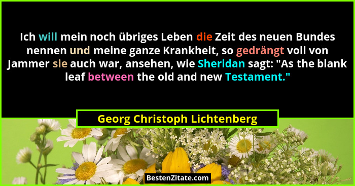 Ich will mein noch übriges Leben die Zeit des neuen Bundes nennen und meine ganze Krankheit, so gedrängt voll von Jammer... - Georg Christoph Lichtenberg