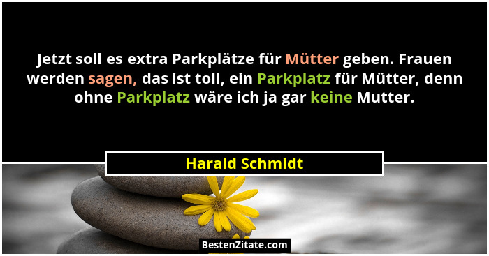 Jetzt soll es extra Parkplätze für Mütter geben. Frauen werden sagen, das ist toll, ein Parkplatz für Mütter, denn ohne Parkplatz wär... - Harald Schmidt