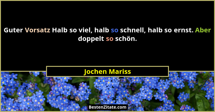 Guter Vorsatz Halb so viel, halb so schnell, halb so ernst. Aber doppelt so schön.... - Jochen Mariss